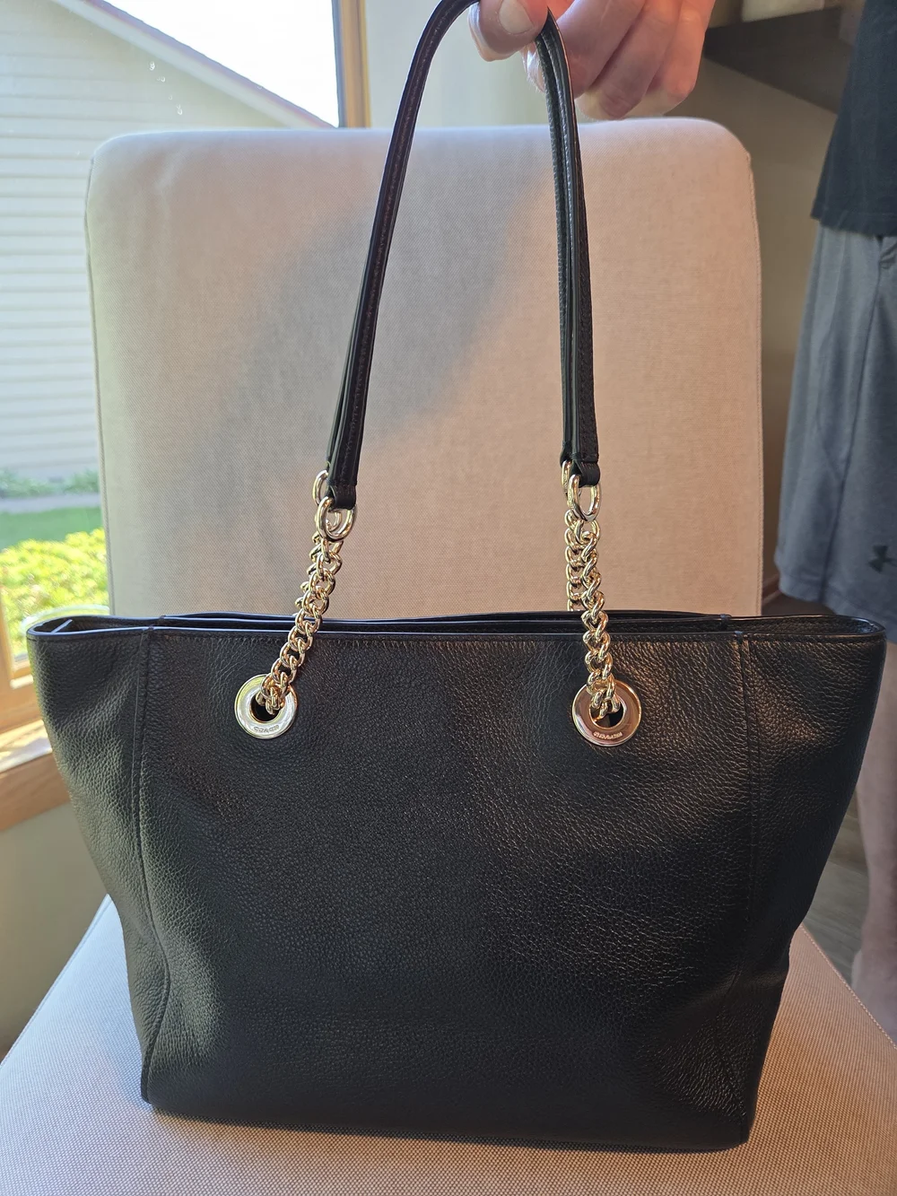 COACH Black Pebbled Leather Turnlock Chain Tote Bag 27 - Style 57107